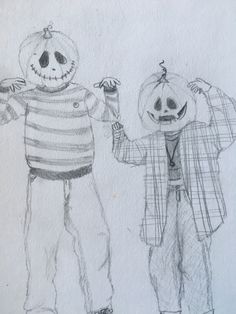 a drawing of two children dressed up as jack - o - lantern and jack - o'- lanterns