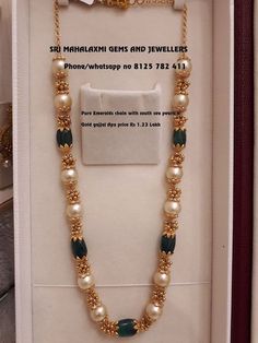 Check Out The Complete Pearl Chain Designs Here! • South India Jewels Gold Pearl Jewelry, Pearl Jewelry Design, Gold Jewelry Simple Necklace, Pearl Necklace Designs, Black Beaded Jewelry, Wedding Jewellery Collection, Gold Bride Jewelry, Bangles Jewelry Designs