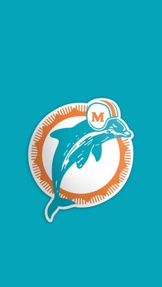 a dolphin sticker with the letter m in it's mouth on a blue background