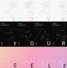 four different posters with the words love you and yourself written in cursive writing