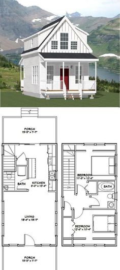 two story house plans with lofts and living quarters in the front, one bedroom on the