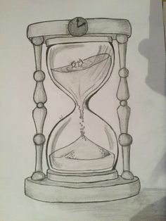 pencil drawing of an hourglass with sand running through it