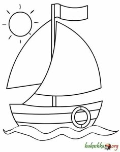 a sailboat with a flag on it floating in the water coloring pages for kids