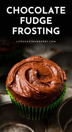 chocolate fudge frosting on top of cupcakes