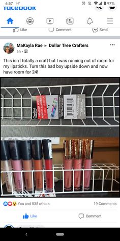 an image of makeup products displayed on the facebook page, with caption that reads make - up and dollar tree crafters