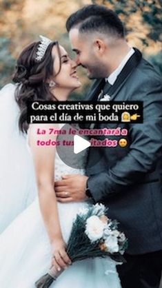 a bride and groom kissing in front of trees with the words costa creatives que quiero para el dia de mi boda