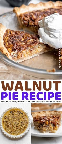 the cover of walnut pie recipe is shown