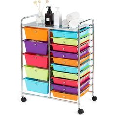 a multicolored storage cart with lots of drawers