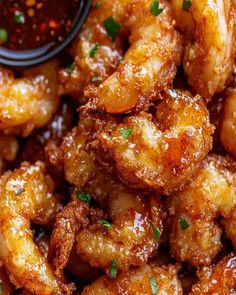 fried shrimp with sauce and parsley on the side