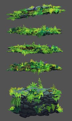 some plants and rocks are shown in this animation screen grab - up video game style