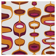 an orange and pink abstract design on white fabric