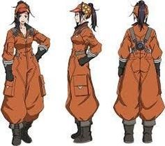 three different views of an anime character in orange jumpsuits