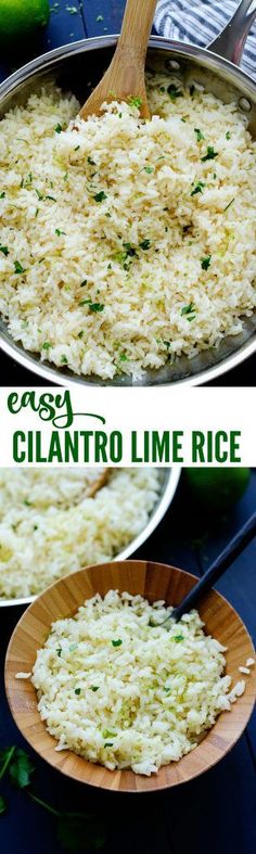 two pictures showing how to make cilantro lime rice