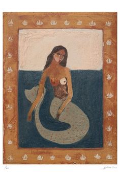 a painting of a mermaid holding a cat