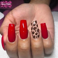 Red Acrylic Nails, Leopard Print Nails, Leopard Nails, Animal Nails, Animal Print Nails, Red Nail, Luxury Nails, Coffin Nails Designs