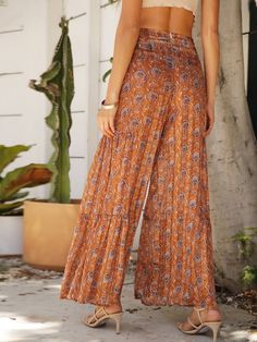 SHEIN Tie Front Wide Leg Paisley Print Pleated Pants | SHEIN USA African Hair Wrap, Wrap Pants, Hippie Pants, African Hairstyles, Hippie Outfits, Pleated Pants, Paisley Print, Look Fashion, Hijab Fashion