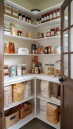 the pantry is stocked with all kinds of food