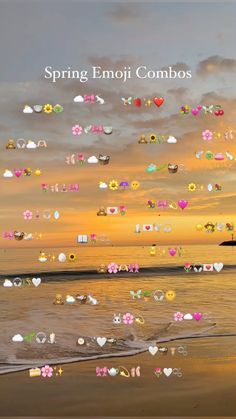 an image of a beach scene with the words spring emoji combos on it