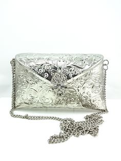 Silver metal Clutch with pearls Bohemian Clutch, Silver Clutch Purse, Embroidered Clutch Bag, Fancy Purses, Silver Purse, Vintage Evening Bags, Designer Clutch Bags, Silver Clutch, Embroidered Clutch