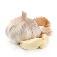 two garlics and one onion on a white background