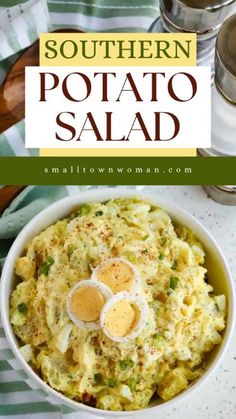 a bowl filled with potato salad on top of a table