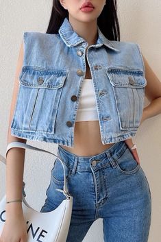 Item Type: CoatMaterial: DenimCollar: LapelSleeve Length: SleevelessColor: Black. Light BlueSize: S.M.L Size(cm) Top Length Bust Shoulder Width S 38 94 37 M 39 98 38 L 40 102 39 Clean Outfits, Sleeveless Vest Jacket, Denim Collar, Rhinestone Dress, Sleeveless Vest, Casual Denim, Bandage Dress, Mesh Dress, Denim Vest