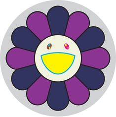 a purple flower with a smiley face drawn on it's center and two eyes