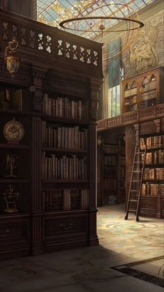 an old library filled with books and lots of wooden bookcases under a glass ceiling