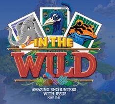 the logo for in the wild with pictures of animals and birds on it's side