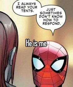 spider - man is talking to another person with an expression that says he is me