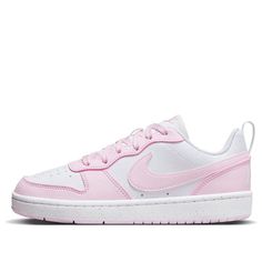 (GS) Nike Court Borough Low Recraft 'White Pink Foam' DV5456-105 Nike Court Vision Low Pink, Coquette Nike Shoes, White And Pink Nike Shoes, Nike Shoes Women Pink, Light Pink Dunks, Nike Pink Shoes, Preppy Shoe, Nick Shoes, Cute Sneakers For Women