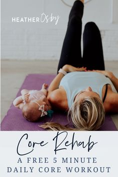 a woman laying on top of a yoga mat with the words core relax, a free 5 - minute daily core workout