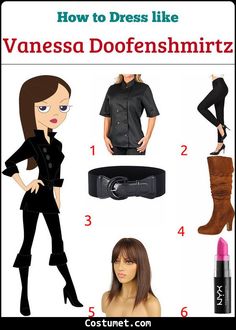 a woman in black clothes and boots with text overlay that says how to dress like vane