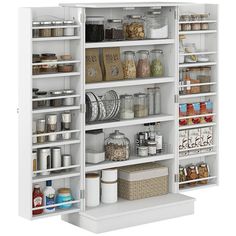 an organized pantry with lots of food items