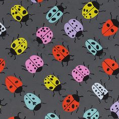 a lot of ladybugs on a gray background that is very colorful and fun