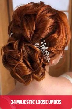 Loose braid updo hairstyles Red Hair Updo, Red Hair Brides, Bridal Hair Updo, Glossy Hair, Long Hair Updo, Wedding Hairstyle