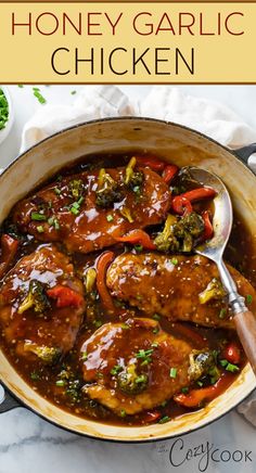 honey garlic chicken with broccoli and red peppers in a skillet Chicken Main Dishes, Engaging Content, Digital Landscape, Poultry Recipes