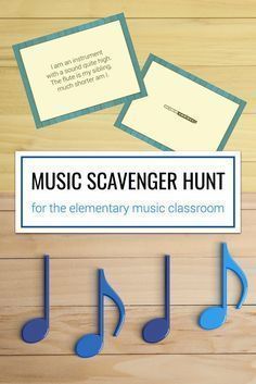 music scavenger hunt for the elementary music classroom with notes and notepads