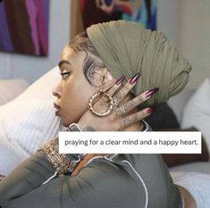 a woman with her hand on her head and the caption saying pray for a clear mind and a happy heart