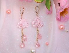 D E S C R I P T I O N ♡~ Cute Bunny earrings 2 Styles: ~with Gold Plated and Zircon Stud Hook Earrings♡ ~with Silver Plated and Zircon Stud Hook Earrings♡ 🌸~Bunny Earrings with Cherry blossom petals charms size - ★  high- 8.5 cm(3.34in) Width - 2.5cm(0.98in)   ~♡ ~These Cute earrings are adorable,  They are made with Silver and Gold Plated Hooks,  Pink Acrylic Bunny, Acrylic Cherry blossom petals charms which hang delicately on KC gold and Silver plated wires. ~♡ ~These gold plated earrings are safe and comfortable even for girls with delicate, sensitive skin.  Handmade earrings delicate and durable ~♡ ~ Nice gift for yourself or your loved ones. ♥ ~ Sent in gentle packaging-  in gift box+regular box. All orders would be shipped within 1 - 2 business days. ♥ Photos are in high quality. Fi Acrylic Cherry Blossom, Cute Cherry Blossom, Acrylic Bunny, Cherry Blossom Petals, Blue Choker, Bunny Earrings, Satin Roses, Cute Strawberry, Pink Acrylic