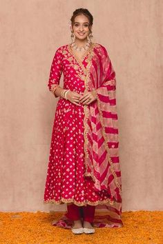 Shop for Surbhi shah Pink Pure Cotton Bandhej Print Angrakha Anarkali Set for Women Online at Aza Fashions Badhani Kurtis Design Cotton, Bandhej Kurta Designs Women, Bandhej Anarkali Suits, Bandhani Anarkali Suits, Bandhej Kurti Designs Latest, Bandhej Kurti Designs, Cotton Bandhani Dress Pattern, Bandhej Suits Design, Bandhani Dress Pattern