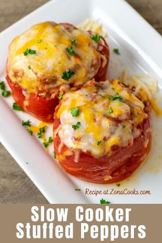 slow cooker stuffed peppers on a white plate