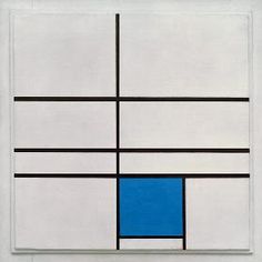 an abstract painting with blue and white squares