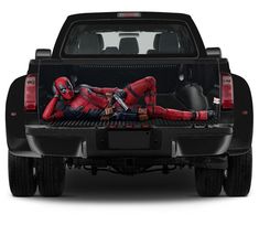 the back end of a pickup truck with deadpool on it