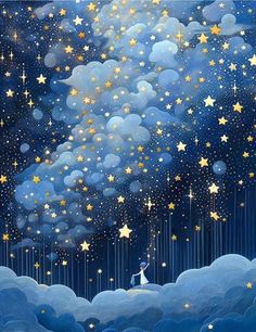 a painting with stars and clouds in the sky