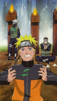 naruto and his friends are in the background