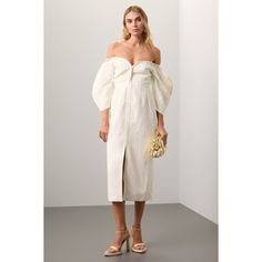 Off-White (63% Tencell Lyocell 37% Linen). Cocktail Dress. Off the Shoulder. Long Sleeve. Imported. Gold Clutch, Off The Shoulder Long Sleeve, Summer Soiree, Rent The Runway, Mara Hoffman, Closet Designs, Strappy Heels, Cocktail Party, Off The Shoulder