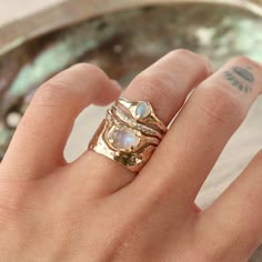 Moonstone and Diamond Ring, 14k Gold | From Isla Jewelry Rough Engagement Rings, Abstract Bezel Ring, Organic Ring Designs, Ring Band With Diamonds, Interesting Engagement Rings, Unconventional Wedding Rings, Wide Band Diamond Rings, Wide Band Engagement Ring, Wide Gold Ring