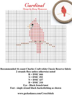 a cross stitch pattern with the words cardinal and an image of a red fire hydrant