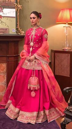 Pink Organza Dupatta, Satin Lehenga, Indian Outfits Lehenga, Cast A Spell, Hot Pink Color, Indian Dresses Traditional